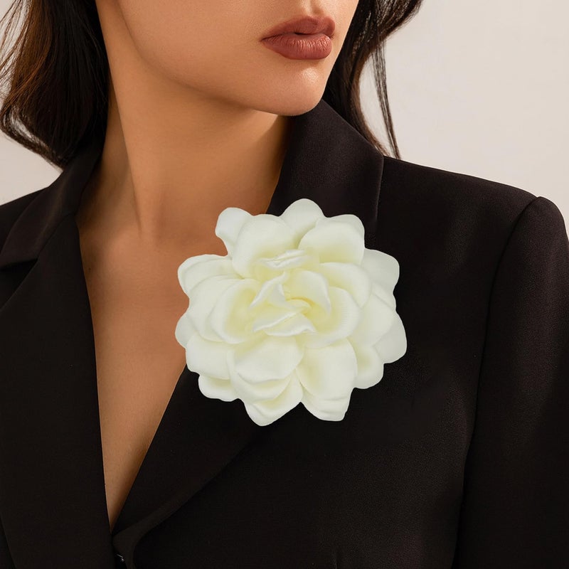 Decixde Satin Fabric Rose Flower Brooches - Handmade Floral Accessory for Wedding Party Dance Banquet Ceremony - Size: 4.72in - Image 4